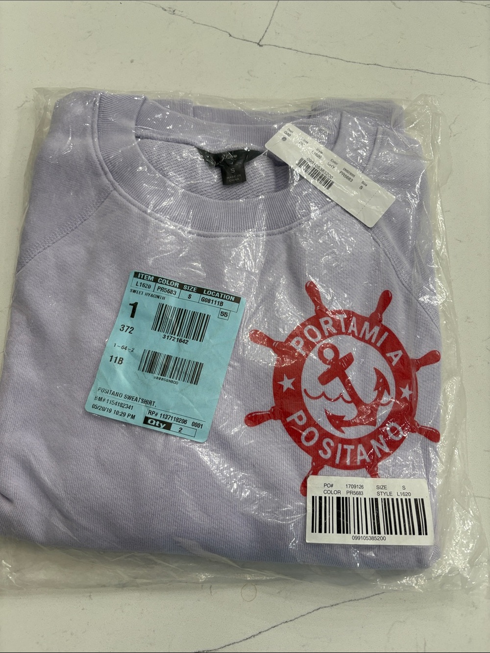 J. Crew Lilac Sweatshirt with Red Anchor Graphic